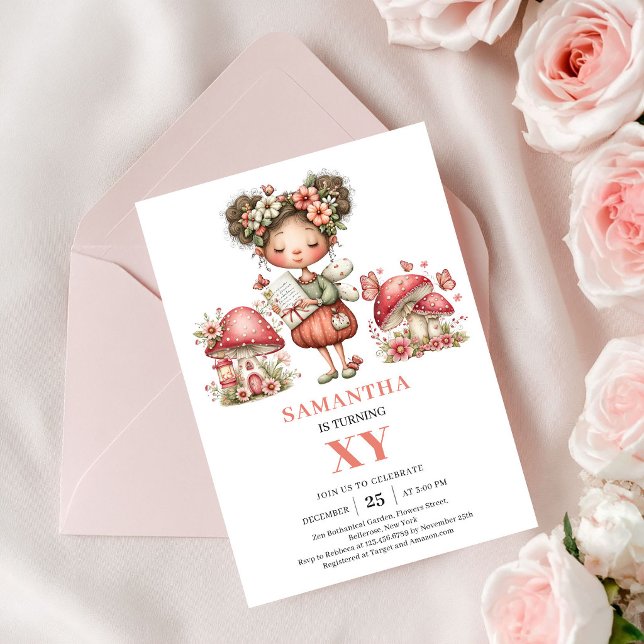 Magisk Fe 4-års födelsedag Rosa Blommig Fest Inbjudningar (Magical Fairy 4th Birthday Pink Floral Party Invitation)