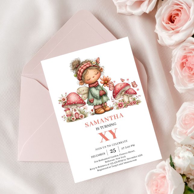 Magisk Fe 4-års Födelsedags Pastell Blommig Inbjud Inbjudningar (Magical Fairy 4th Birthday Pastel Floral Invitation)