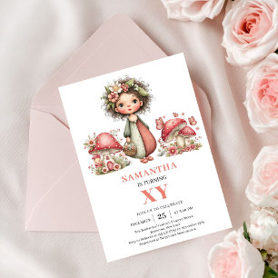 Magisk Fe 4-års Födelsedagsinbjudan Rosa Blommig I Inbjudningar