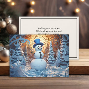 Magisk Festlig Snöman Snöig Skog Jul Julkort