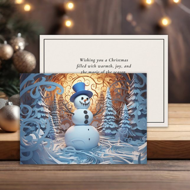 Magisk Festlig Snöman Snöig Skog Jul Julkort (Magical snowman Christmas greeting card )