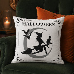 Magisk flygande häxa Halloween-typografi Kudde