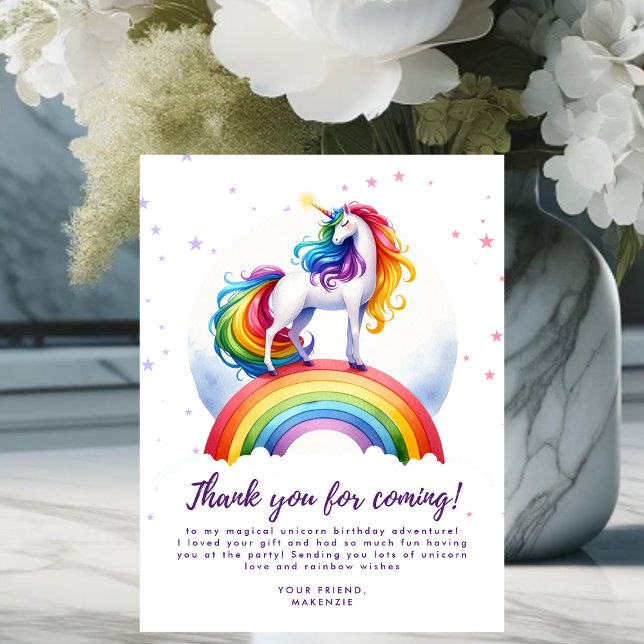 Magisk Födelsedags Gratulationskort för Enhörning  Vykort (Magical Rainbow Unicorn Birthday Thank You Card)