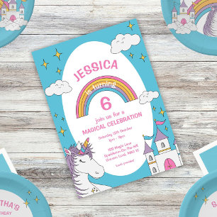 Magisk Födelsedagsfest för Cute Girly Unicorn numr Inbjudningar
