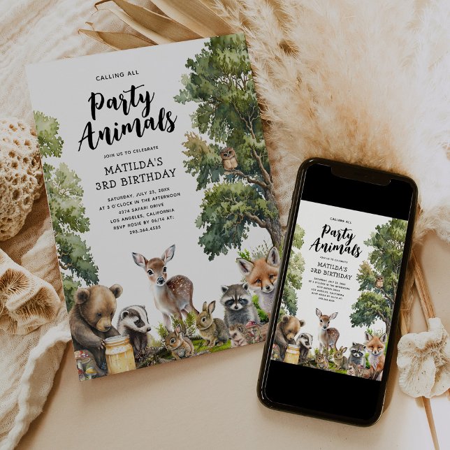 Magisk födelsedagsfest för skogsdjur inbjudningar (Skapare uppladdad)