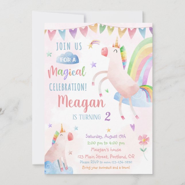 Magisk födelsedagsfest för Unicorn-födelsedagsinbj Inbjudningar (Framsida)