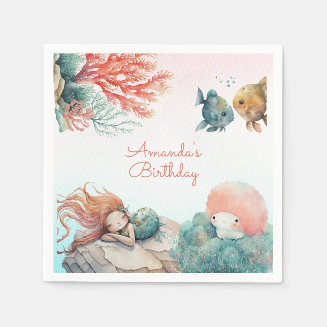 Magisk Födelsedagsfest under Sea Watercolor Pappersservett (Framsidan)