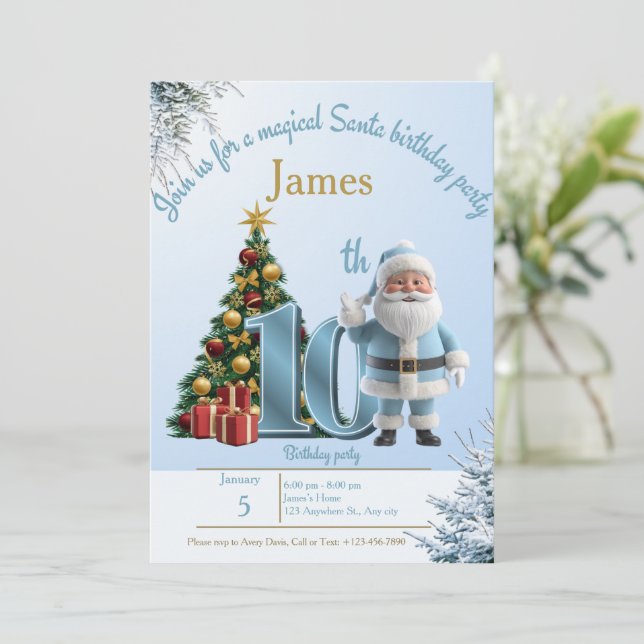 Magisk födelsedagsinbjudan från Tomte – 10-årsdag Tack Kort (Stående Fram)