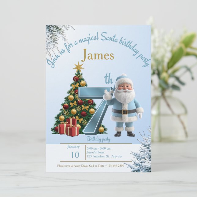 Magisk födelsedagsinbjudan från Tomte – 7-årsdag Tack Kort (Stående Fram)