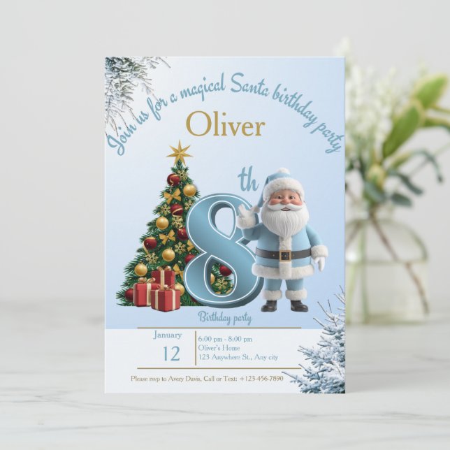 Magisk födelsedagsinbjudan från Tomte – 8-årsdag Tack Kort (Stående Fram)