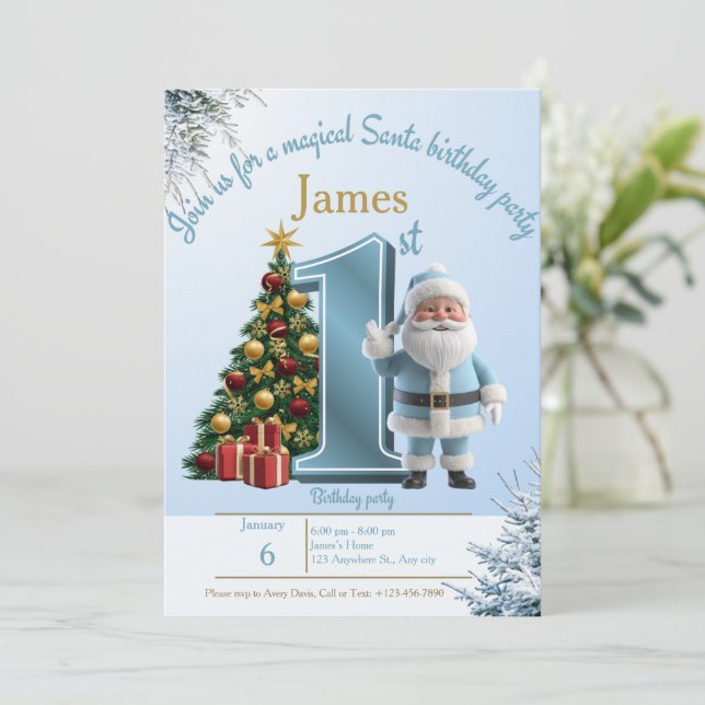 Magisk födelsedagsinbjudan med tomte – 1-års födel tack kort (Stående Fram)