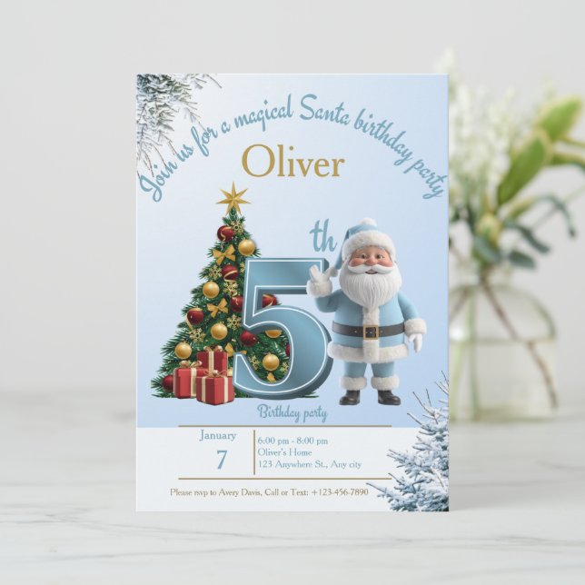 Magisk födelsedagsinbjudan med Tomte – 5-årsdag Tack Kort (Stående Fram)
