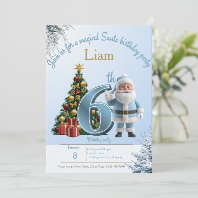Magisk födelsedagsinbjudan med Tomte – 6-årsdag Tack Kort (Stående Fram)