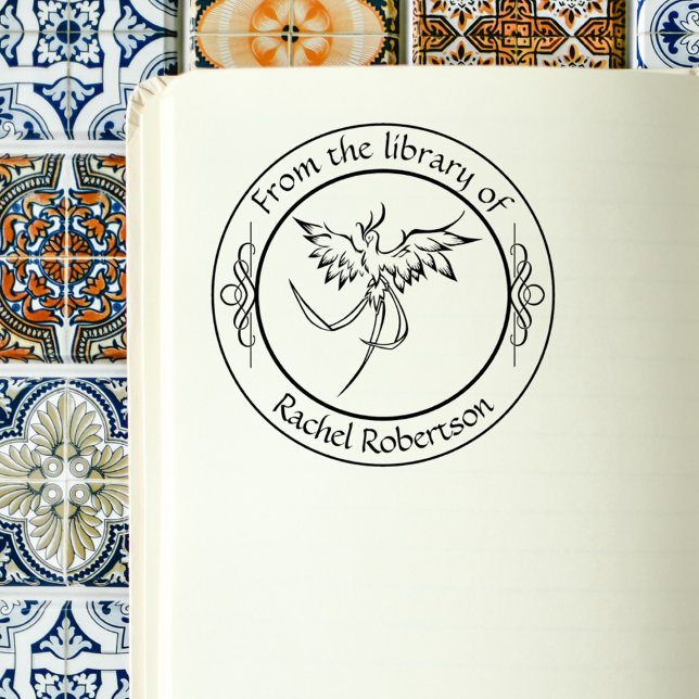 Magisk fotogensymbol från Bibliotek Stämpel (Magical Phoenix Symbol/From The Library of/ Rubber Stamp. Mysterious and elegant)