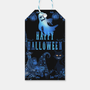 Magisk Glad Halloween Svart Blå Glöd Fest Presentetikett