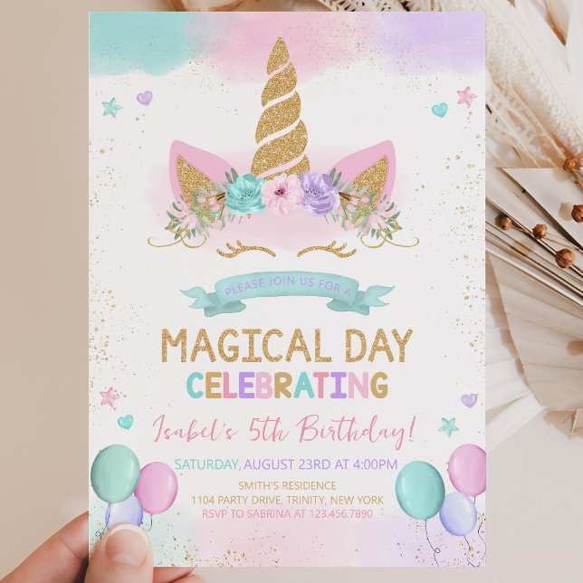 Magisk Glitter Enhörning Födelsedag Inbjudningar (Skapare uppladdad)