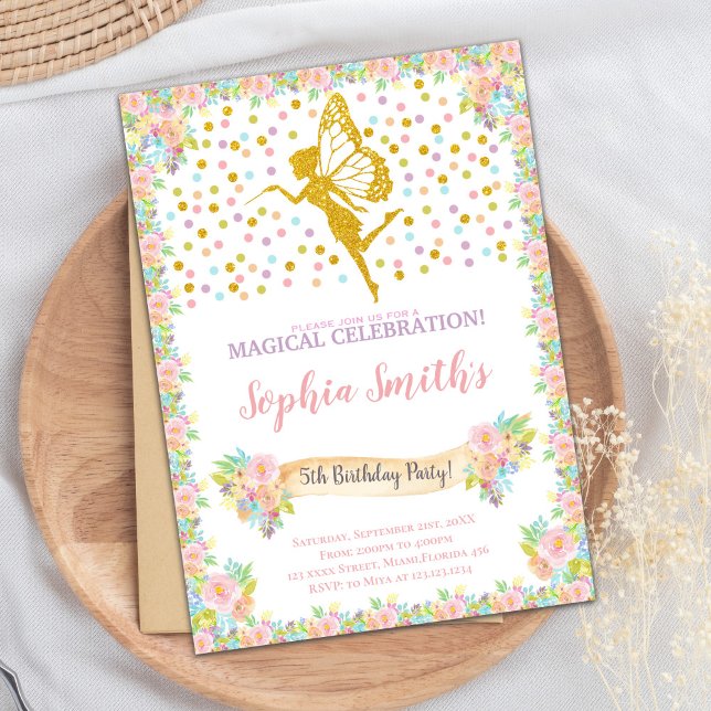 Magisk Gnistra Party-kort för flickor Inbjudningar (Glitter Fairy Birthday Invitations)