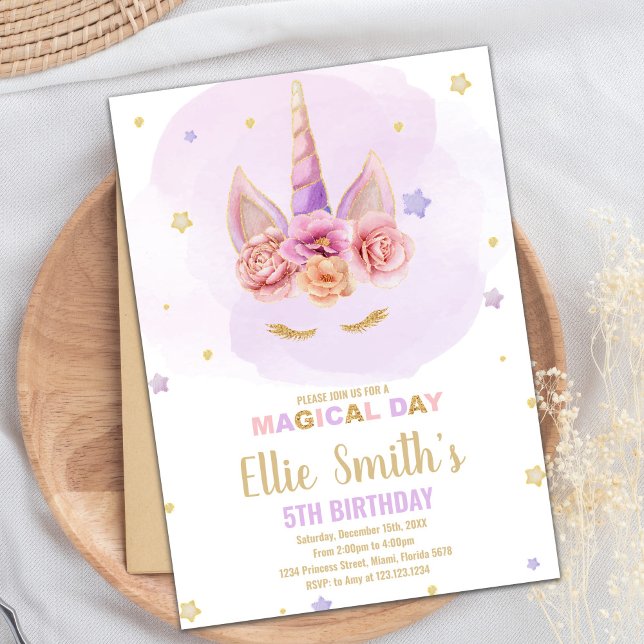 Magisk Gnistra Party Tema för flickor Inbjudningar (Purple Glitter Unicorn Birthday Invitations)