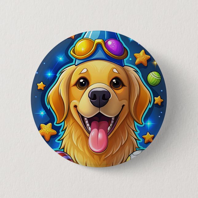Magisk Golden Retriever-valp med stjärnor Knapp (Framsida)