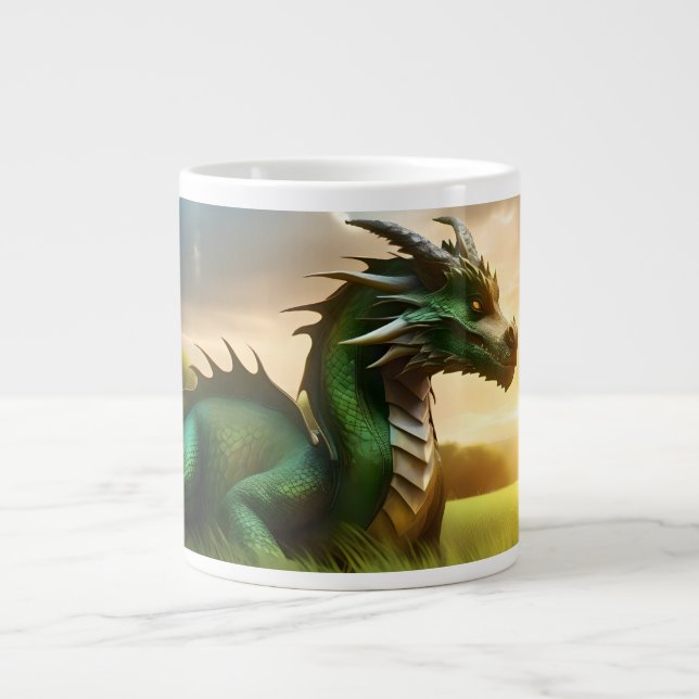MAGISK GRÖNT DRAGON FANTASY JUMBO MUGG (Framsidan)