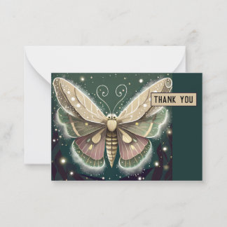 Magisk Grönt och Brown Luna Moth - tackkort Anteckningskort