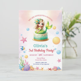 Magisk Grönt Sjöjungfru, 3:e födelsedag Party Girl Inbjudningar