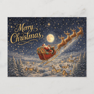 Magisk Guld Tomte Natt Himmel God Jul Helg Vykort