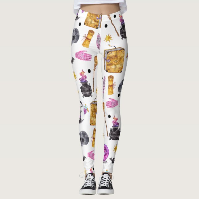 Magisk Halloween Watercolor Magi Festlig Kul Leggings (Framsida)