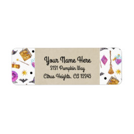 Magisk Halloween Watercolor Whimsical Party Kraft Returadress Etikett