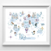 Magisk havsvärld, havsfröknar, riddare, världskart