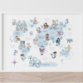 Magisk havsvärld, sjöjungfrur, riddare, världskart poster