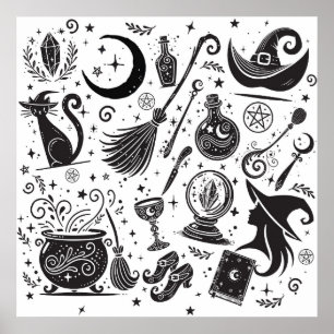 Magisk Häxa Nyckfull Wicca Paganist Poster