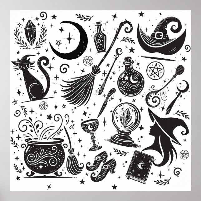 Magisk Häxa Nyckfull Wicca Paganist Poster (Framsidan)