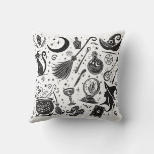 Magisk Häxa Whimsical Wiccan Pagan Svart & Vit Kudde