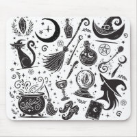 Magisk Häxa Whimsical Wiccan Pagan Svart & Vit