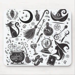 Magisk Häxa Whimsical Wiccan Pagan Svart & Vit Musmatta