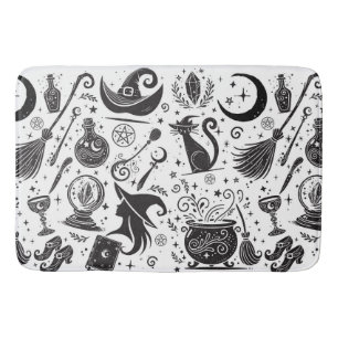 Magisk Häxa Whimsical Wiccan Pagan Svart & Vitt Badrumsmatta
