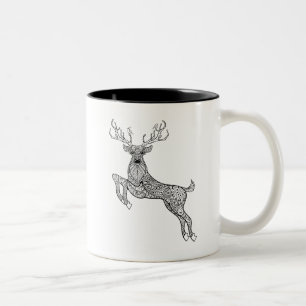 Magisk Horned hjort med fågelklotter Två-Tonad Mugg