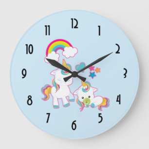Magisk illustration av Cute Mamma & Baby Unicorn Stor Klocka