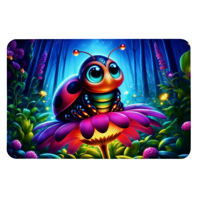 Magisk insekt i en luminös natt-skog magnet (Horisontell)