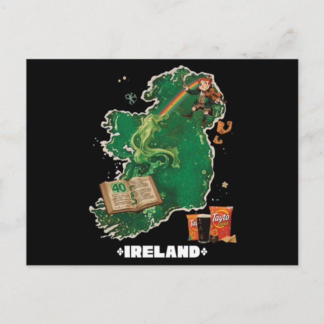Magisk Irlandskarta Tomte Regnbåge Vykort (Framsida)
