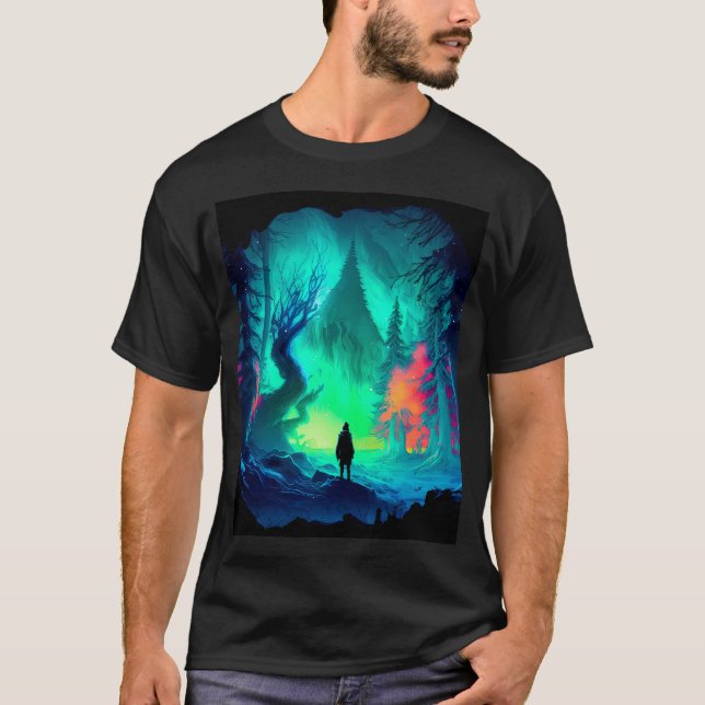 Magisk isskogs med Aurora Borealis i Arktis T Shirt (Framsida)