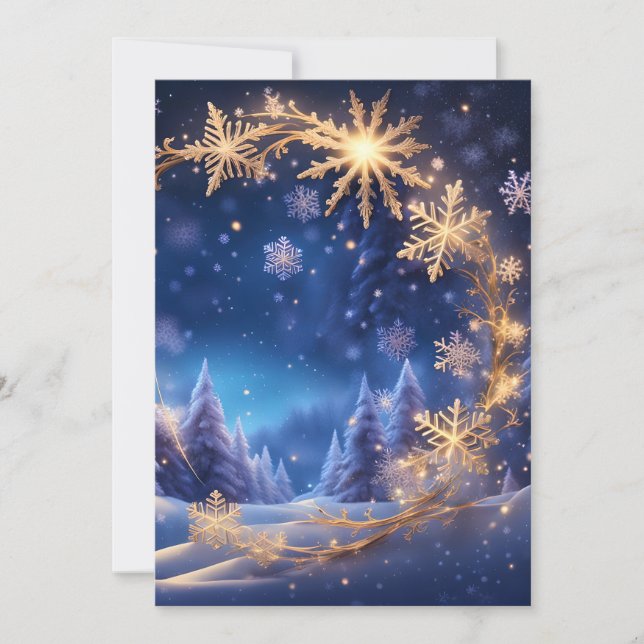 Magisk jul - gyllene snöflingor, öppna hus inbjudningar (Framsida)