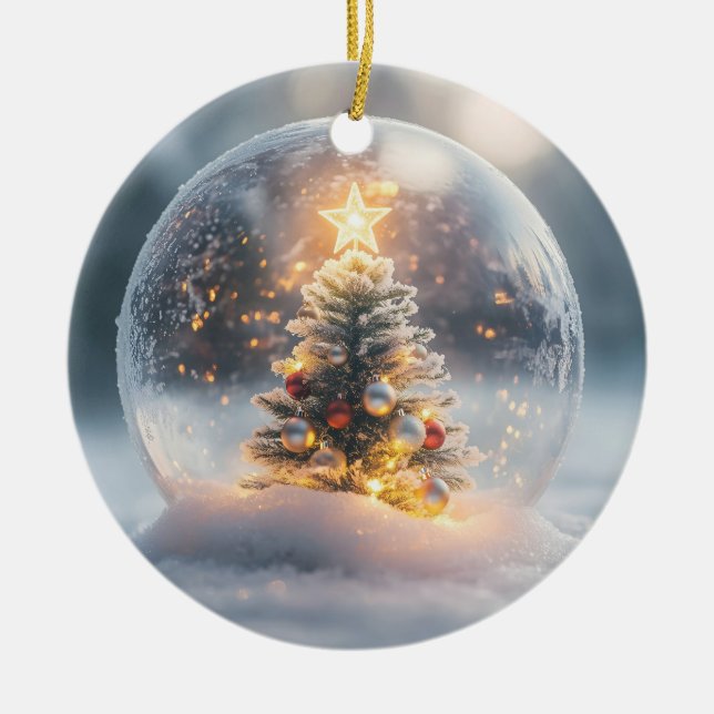 Magisk jul snöglob med lysande träd julgransprydnad keramik (Framsidan)