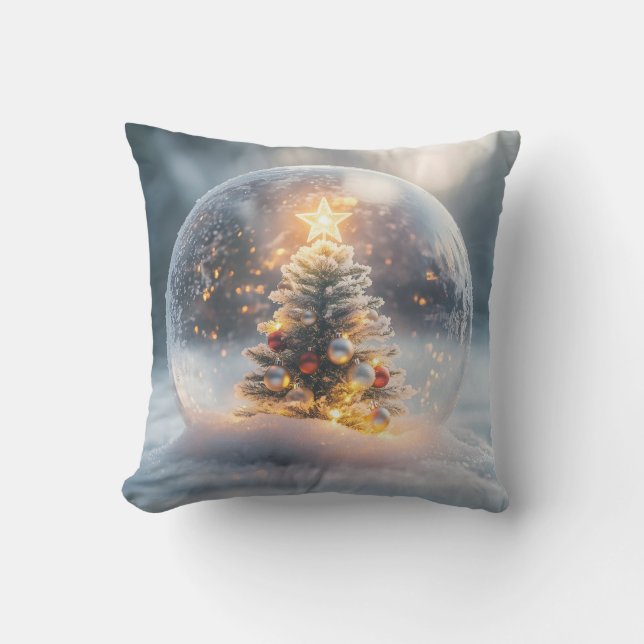 Magisk jul snöglob med lysande träd kudde (Framsida)