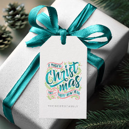 Magisk jul typografi randiga teal ID441 Presentetikett