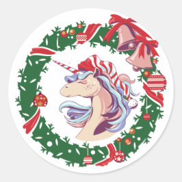 Magisk jul Unicorn Runt Klistermärke