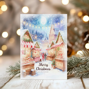 Magisk julmarknad för en vinterkväll julkort