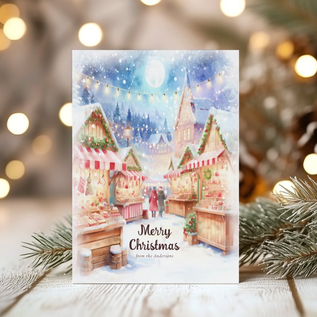 Magisk julmarknad för en vinterkväll  julkort (Skapare uppladdad)