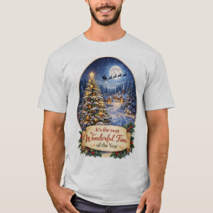 Magisk julnatt Byn Scen Grafik T Shirt